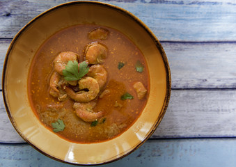 prawn curry cookied with coconut milk