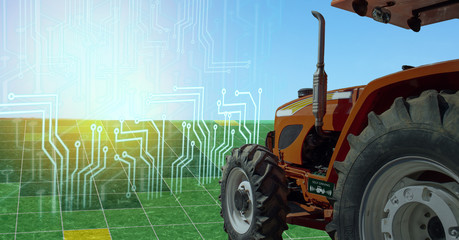 iot smart farming, agriculture in industry 4.0 technology with artificial intelligence and machine learning concept. it help to improve, categorized, specified goal, solve problem, keep goal, predict - obrazy, fototapety, plakaty