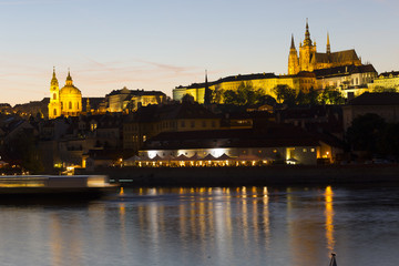 Prague gothic Castle with the Lesser Town above River Vltava in the Night, Czech Republic