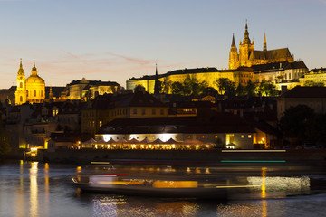 Prague gothic Castle with the Lesser Town above River Vltava in the Night, Czech Republic