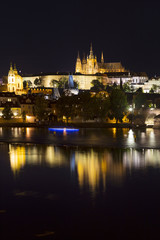 Prague gothic Castle with the Lesser Town above River Vltava in the Night, Czech Republic
