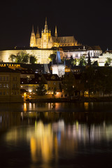 Prague gothic Castle with the Lesser Town above River Vltava in the Night, Czech Republic