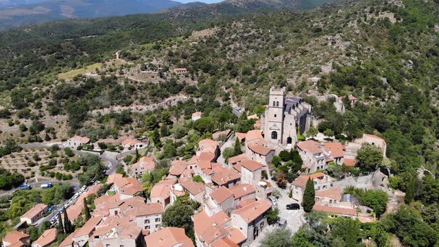 Aerial Drone Footage of EUS, a Pyrenees Mountain Village in the South of France
