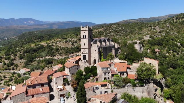 Aerial Drone Footage of EUS, a Pyrenees Mountain Village in the South of France