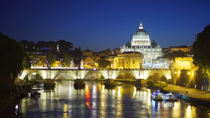 Fototapeta na wymiar Lovely night scene with Saint Angel bridge near the Vatican