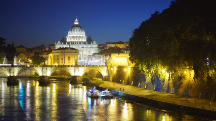World famous Vatican City at night near the Tiber River in Rome Italy