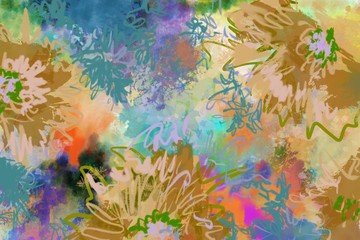 Bold Abstract design with loose floral line work on top, decorative pattern, textile, fabric, wallpaper, art background 