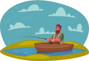 Obraz na płótnie Canvas Fisherman with fishing rod. Cartoon vector illustration.