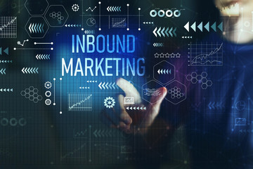 Inbound marketing with young man on a dark background