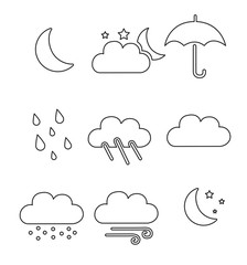 Outline weather icons flat vector illustration isolated 