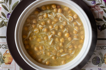 Chickpea soup, typical italian food. Day of the Dead and  Day of All Saints traditional food.  Mediterranean diet. Flat lay