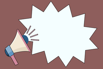 Flat design business Vector Illustration Empty copy space for Ad website promotion esp isolated Banner template. Megaphone with Volume Sound Effect icon and Blank Jagged Scream Bubble