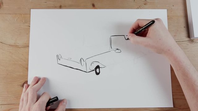 Timelapse of artist drawing a car