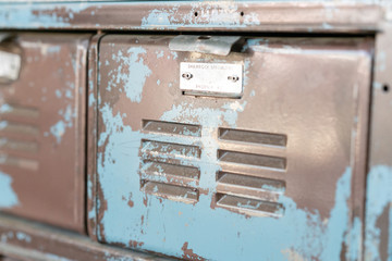 Old rusty blue cabin drawer