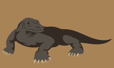 Black grey fierce komodo dragon vector art with brown background