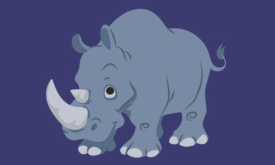Grey blue cute rhinoceros vector art with blue indigo background