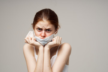 woman is sick with flu angina runny nose