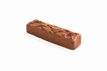 Caramel chocolate bar isolated on white background.