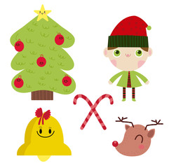 Obraz na płótnie Canvas Ilustraciones navidad celebración duende campana árbol melcocha reno tierno infantil