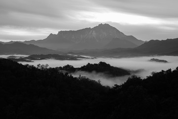 Majestic beautiful Mount Kinabalu in Black and white