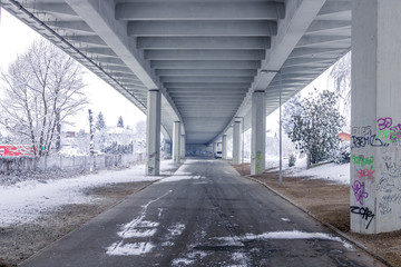 Under the bridge during winter time