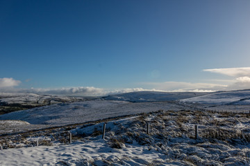 Tracking path covered by new snow on hill 