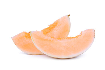 two sliced honeydew melon(sunlady) isolated on white background