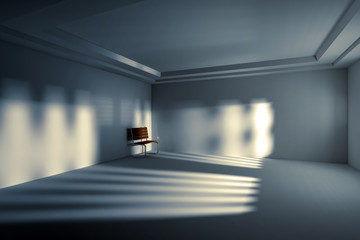 depression concept ,abstract 3d alone chair in interior empty room