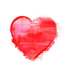 A vector watercolour drawing of a vibrant red heart on a white background