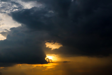 Fototapeta premium Dramatic atmosphere panorama view of artistic golden twilight sky and clouds in tropical summer season.