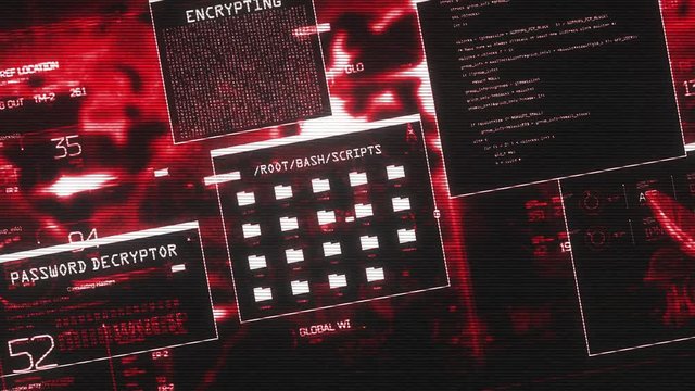 Retro Hacker Screen with TV lines. Password and Data Decryption. Red Version - 4K