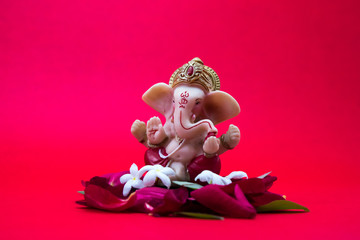 Lord Ganesh on red background, Ganesh Chaturthi, Ganesh Pooja