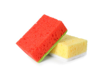 Cleaning sponges for dish washing on white background