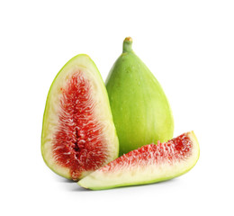 Fresh green figs isolated on white. Tropical fruit