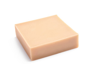Hand made soap bar on white background