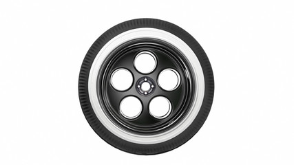 Black with white retro car wheel isolated on white background. 3D render
