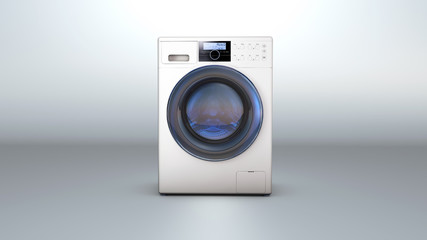 Modern White Washing Machine on a white background. 3d Rendering.