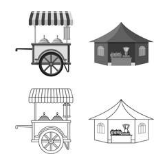 Vector illustration of market and exterior symbol. Set of market and food stock vector illustration.