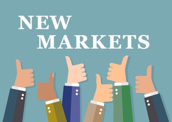 Текст, новые рынки. Бизнес концепт. Плоский дизайн.
