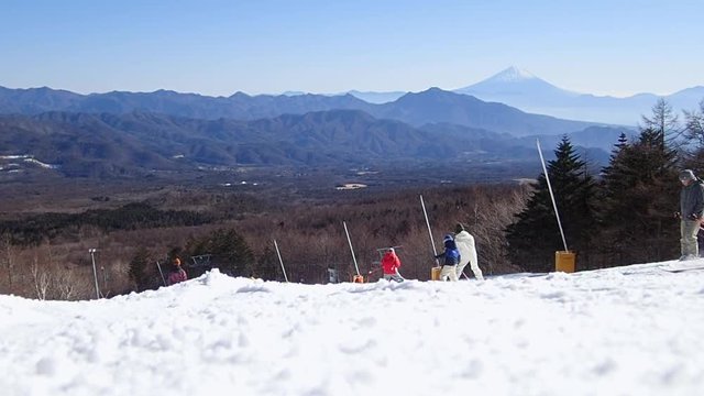 Slope of ski resort and Mt. Fuji