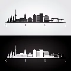 Foto op Aluminium Kiel skyline and landmarks silhouette, black and white design, vector illustration. © greens87