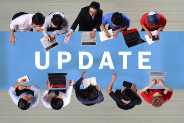 Update, Motivational Business Words Quotes Concept. Composed image, one person recomposed as many