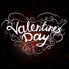 Abstract red background with effect bokeh, heart  and light in center. Vector cool background for valentine day, night party or fashion