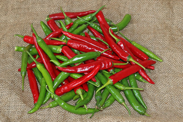 Green, red and ground paprika from the home garden