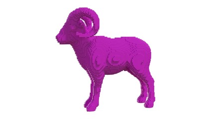 Purple mouflon from plastic blocks on a white background