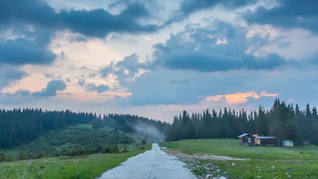 A sunset timelapse of a cloudy sky in the Bulgarian Rhodope Mountains