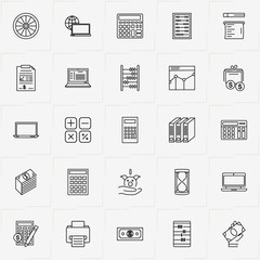 Accountant line icon set with money wallet, sand watch and money box