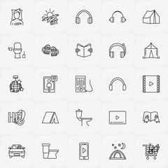 Activities line icon set with illness, video play and message sending