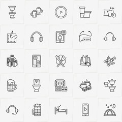 Activities line icon set with celebrating, tea party and sewing  needle