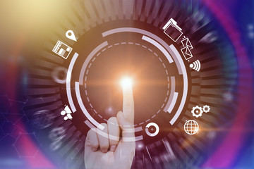 Man finger using gui interface internet icons